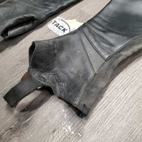 Pr Leather Half Chaps, back zips, bag *gc, dirty, scratches, UNDONE Zipper & Bottom Stitching, curled/folded lining, snags
