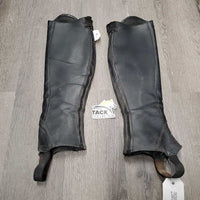 Pr Leather Half Chaps, back zips, bag *gc, dirty, scratches, UNDONE Zipper & Bottom Stitching, curled/folded lining, snags