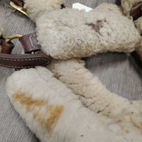 Leather Shipping Halter, Full Halter Sheepskins, snap *fair, cracks, dirty, stains, clumpy, fleece holes, TORN end
