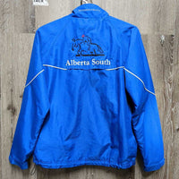 Light Jacket, Zip "Alberta South" *gc, clean, stained cuffs, puckered embroidery, shrunk?
