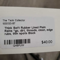 Thick Soft Rubber Lined Plain Reins *gc, dirt, threads, clean, edge rubs, thin spots
