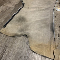 Pr Soft Full Suede Western Chaps, Scalloped edges *gc, stains, dirty, sandy bottoms, older, stitched edges/missing conchos
