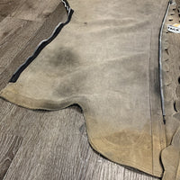 Pr Soft Full Suede Western Chaps, Scalloped edges *gc, stains, dirty, sandy bottoms, older, stitched edges/missing conchos