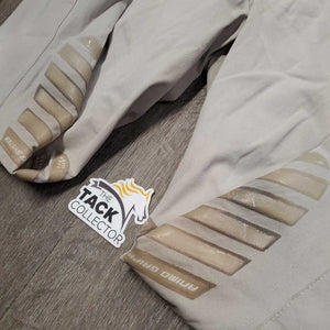 MENS Euroseat Breeches *gc, stains, discolored/stained seat & legs, peeled/dry stickies, undone stitching, snags