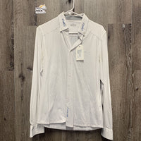 MENS LS Show Shirt *gc, dingy/discolored, seam puckers , v.bubbled collar
