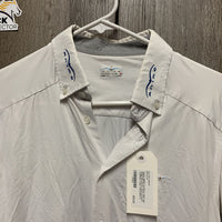 MENS LS Show Shirt *gc, dingy/discolored, seam puckers , v.bubbled collar
