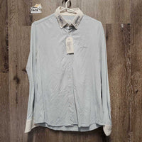 MENS LS Show Shirt *fair, older, crinkled, bubbled collar & cuffs, seam puckers, dingy/stained cuffs
