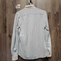 MENS LS Show Shirt *fair, older, crinkled, bubbled collar & cuffs, seam puckers, dingy/stained cuffs
