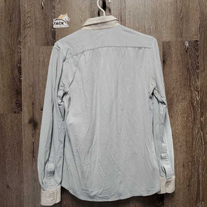 MENS LS Show Shirt *fair, older, crinkled, bubbled collar & cuffs, seam puckers, dingy/stained cuffs