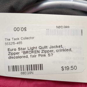 Light Quilt Jacket, Zipper *BROKEN Zipper, crinkled, discolored, fair