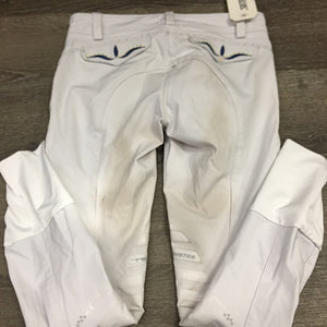 Euroseat Breeches *missing bling, pulled & unstitched seat seams, dingy, stains, v.stained legs, gc/fair