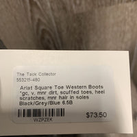 Square Toe Western Boots *gc, v. mnr dirt, scuffed toes, heel scratches, mnr hair in soles