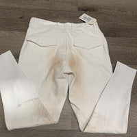MENS Euroseat Breeches *gc, v stained & discolored seat & legs, sticky knees: dry/cracks, mnr loose threads, stains