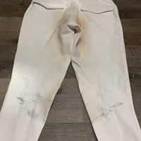 MENS Euroseat Breeches *gc, v stained & discolored seat & legs, sticky knees: dry/cracks, mnr loose threads, stains
