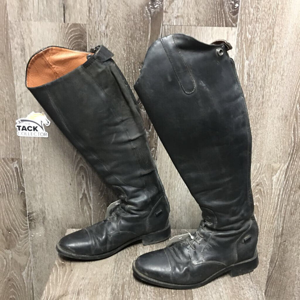 Pr Field Boots, zips *fair, dirt, stretched, creases, rubs, faded, L - zip edge: UNSTITCHED & frayed