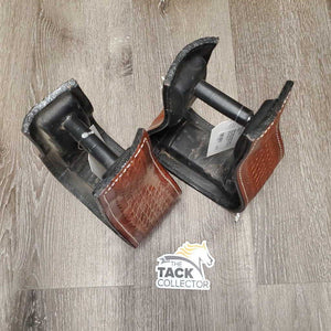 Wide Tooled Leather Wrapped Plastic Western Stirrups *vgc, mnr dirt