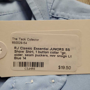 JUNIORS SS Show Shirt, 1 button collar *gc, older, seam puckers, mnr snags