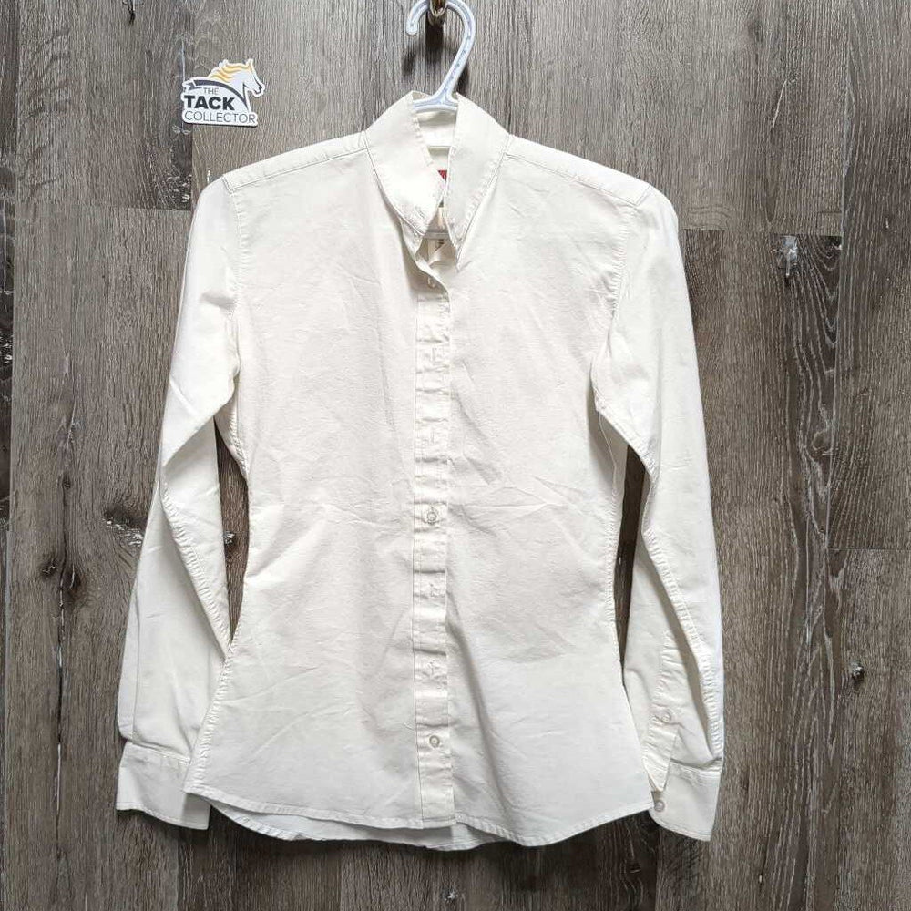 LS Show Shirt, 2 Button Collars *older, dingy, seam puckers, crinkles