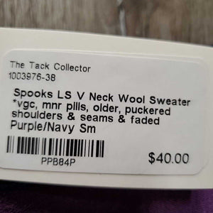 LS V Neck Wool Sweater *vgc, mnr pills, older, puckered shoulders & seams & faded