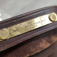 24" Brass Nose Chain & 90" Stiff Leather Lead Shank "Jump Alberta" *v.stiff, scrapes, dry, rubs, fair, older, marker