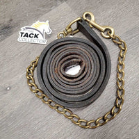 26" Brass Nose Chain & 86" Double Leather Lead Shank *gc, dents, scrapes, film, residue, slice?