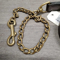 26" Brass Nose Chain & 86" Double Leather Lead Shank *gc, dents, scrapes, film, residue, slice?