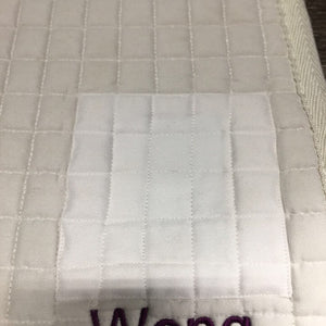 Quilt Jumper Pad, embroidered *gc, cut tabs, mnr stains, hair, sm hole, v. pilly, covered embroidery