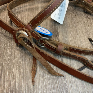 Double Stitch Headstall, conchos, 4.25" Low Port Curb Bit *gc, rust, dents, dirty, scraped edges