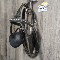 Driving Bridle Headstall, studs, buckles, attached overcheck rings *vgc, white film, scraped edges