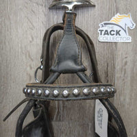 Driving Bridle Headstall, studs, buckles, attached overcheck rings *vgc, white film, scraped edges
