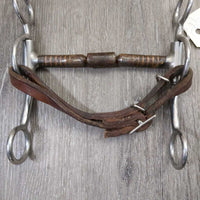 SS Argentine Mullen Mouth Sweet Iron, Center Roller, Leather Chin Strap *gc, rusty, clean, residue, creases/bent & trimmed
