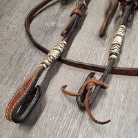 Headstall, Tassels, rawhide wraps, 1 Lace *missing 3 chicago screws, gc, unravelled browband, dry, stiff, mnr dirt