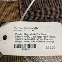 Hvy Mesh Fly Sheet, detach neck, 0 tail/legs *fair, clean, repairs, mismatch strap, threads, snags, tears, rubbed/torn binding
