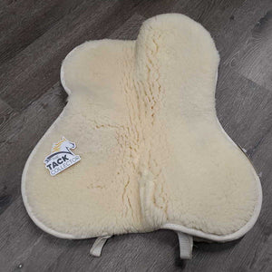 Quilt Sheepskin Half Pad, 2 adjustable fleece shims *vgc, mnr dirt, stains, hair, mnr clumpy fleece