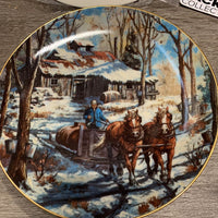 Set of 4: "Summer Plowing", "Sap is Running", "Winter Logging", "Harvest Gold" by Georgia Jarvis Decorative Plates, box, wrapped *new
