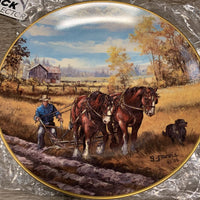 Set of 4: "Summer Plowing", "Sap is Running", "Winter Logging", "Harvest Gold" by Georgia Jarvis Decorative Plates, box, wrapped *new