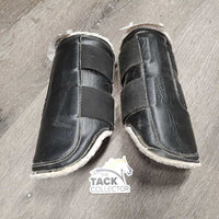 Pr Closed Fleece Boots, velcro *gc, v.dirty, stains, older, faded, hairy, clumpy