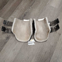 Pr Closed Fleece Boots, velcro *gc, v.dirty, stains, older, faded, hairy, clumpy
