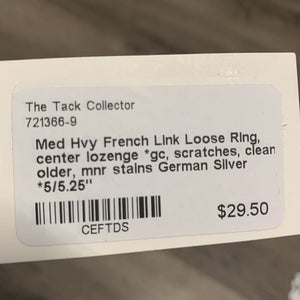 Med Hvy French Link Loose Ring, center lozenge *gc, scratches, clean, older, mnr stains