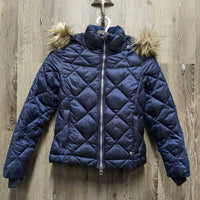 JUNIORS Hvy Winter Jacket, detach hood, faux fur trim, zipper *vgc, mnr clumpy trim
