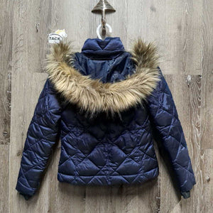 JUNIORS Hvy Winter Jacket, detach hood, faux fur trim, zipper *vgc, mnr clumpy trim