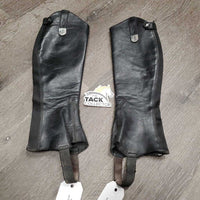 Pr Leather Half Chaps, bag *fair, sticky zips, threads, rubs, dirty, rubs, breaking elastic