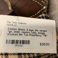 Cotton Sheet, 2 legs, lthr straps *gc, older, repairs, rubs, snags, cracked lthr
