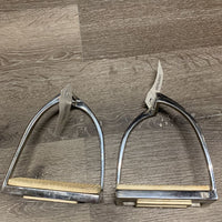 Pr Hvy Forward Turned Stirrup Irons, grips *gc, scratches, grips dirty/stains