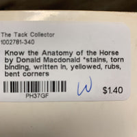 Know the Anatomy of the Horse by Donald Macdonald *stains, torn binding, written in, yellowed, rubs, bent corners