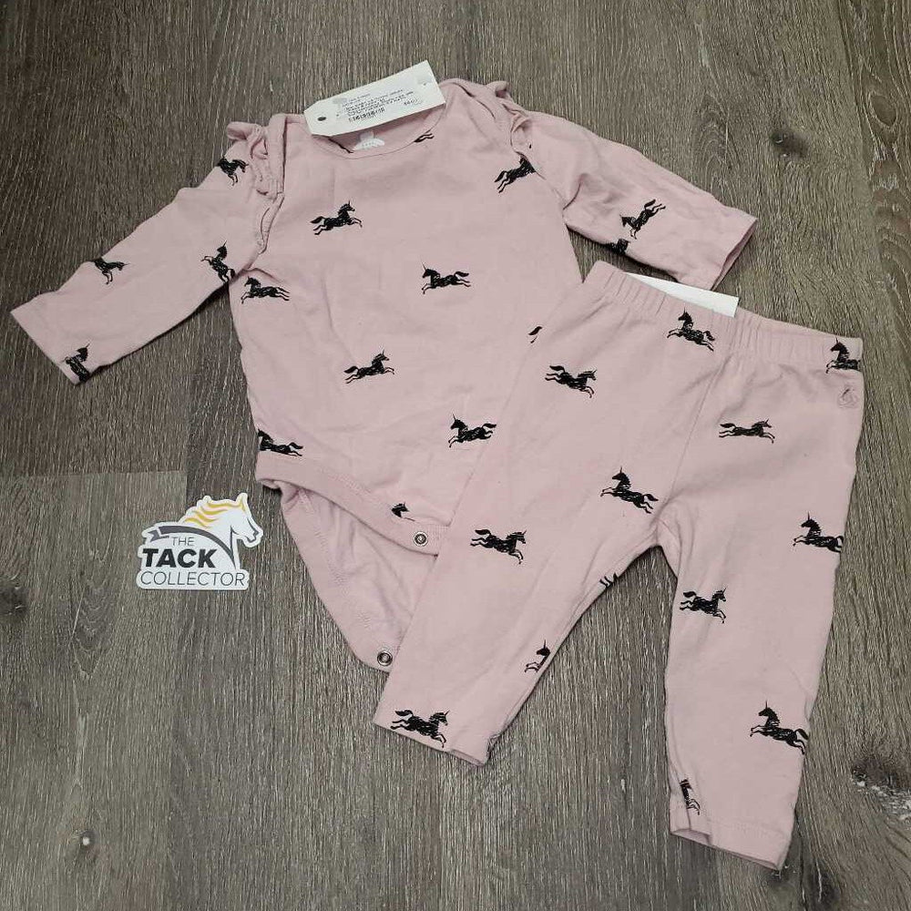 BABY LS Cotton Unicorn Onesie & Pants *gc, dingy/discolored, stains, rubs, pills, mnr hair