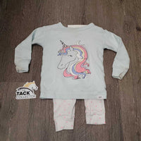 BABY LS Unicorn Shirt & Polka Dot Pants Outfit *gc, mnr hair, stains, peeling picture lines