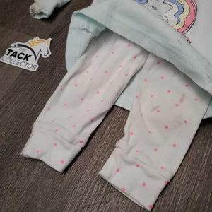 BABY LS Unicorn Shirt & Polka Dot Pants Outfit *gc, mnr hair, stains, peeling picture lines