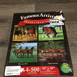 "Famous Artists Horse Collection" 4 x 500pc Jigsaw Puzzle Box *gc, taped, complete??, torn edge