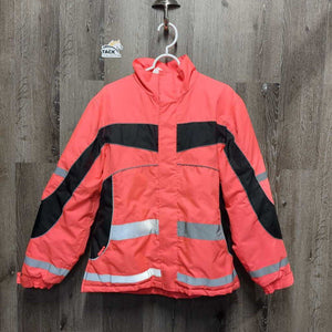 Reflective Winter Riding Jacket - Pink, zip, flag back/roll into collar *xc, v.mnr stitch rubs